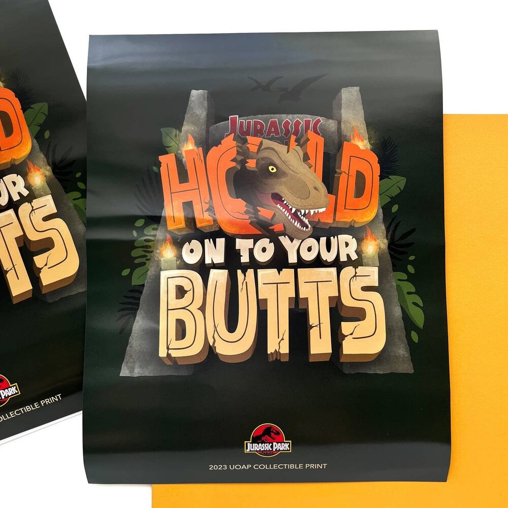 Universal Jurassic Park Poster Hold Onto Your Butts UOAP 2023 Orlando Passholder